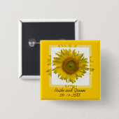 Badge Carré 5 Cm Mariage de tournesol jaune (Devant & derrière)