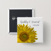 Badge Carré 5 Cm Mariage de tournesol jaune (Devant & derrière)