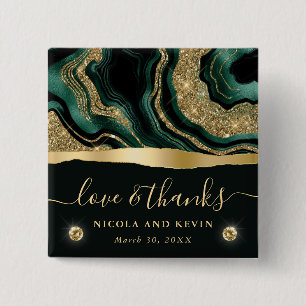 Badge Carré 5 Cm Mariage élégant avec feuille de vert et paillettes