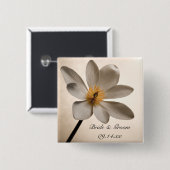 Badge Carré 5 Cm Mariage Fleur sauvage blanc (Devant & derrière)