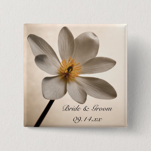 Badge Carré 5 Cm Mariage Fleur sauvage blanc (Devant)