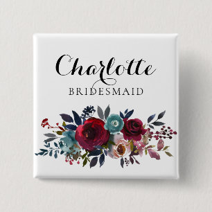 Badge Carré 5 Cm Mariage floral de demoiselle d'honneur de