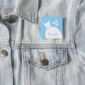 Badge Carré 5 Cm Mariage Gown bleu 'Bride' noir (En situation)