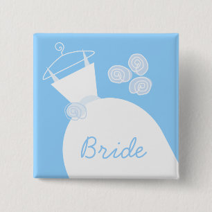 Badge Carré 5 Cm Mariage Gown bleu 'Bride' noir