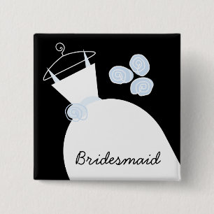 Badge Carré 5 Cm Mariage Gown Blue 'Bridesmaid' noir carré