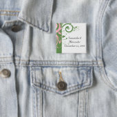 Badge Carré 5 Cm Mariage rose et vert floral (En situation)