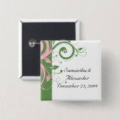 Badge Carré 5 Cm Mariage rose et vert floral (Devant & derrière)