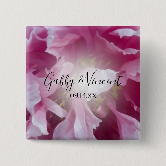 Badge Carré 5 Cm Mariage rose Peony (Devant)