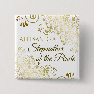 Badge Carré 5 Cm Mariage Stepmère de la mariée Gold Nom