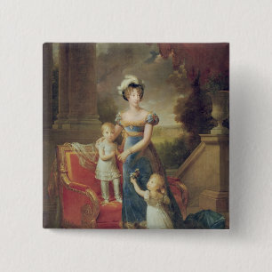 Badge Carré 5 Cm Marie-Caroline de Bourbon avec ses enfants