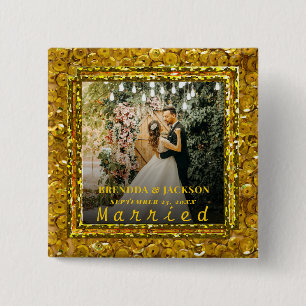 Badge Carré 5 Cm Marié Noël Elegant Gold Type Mariage Photo