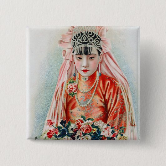 Badge Carré 5 Cm Mariée en rouge au Mariage chinois à Shanghai (Devant)