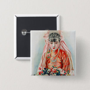 Badge Carré 5 Cm Mariée en rouge lors d'un mariage chinois à Shangh