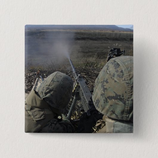 Badge Carré 5 Cm Marines tire une mitrailleuse de calibre M2 50 (Devant)