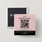 Badge Carré 5 Cm Marque de notaire rose noir avec code QR (Devant & derrière)