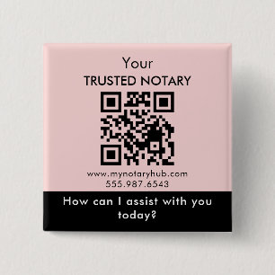 Badge Carré 5 Cm Marque de notaire rose noir avec code QR