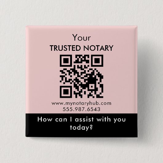 Badge Carré 5 Cm Marque de notaire rose noir avec code QR (Devant)