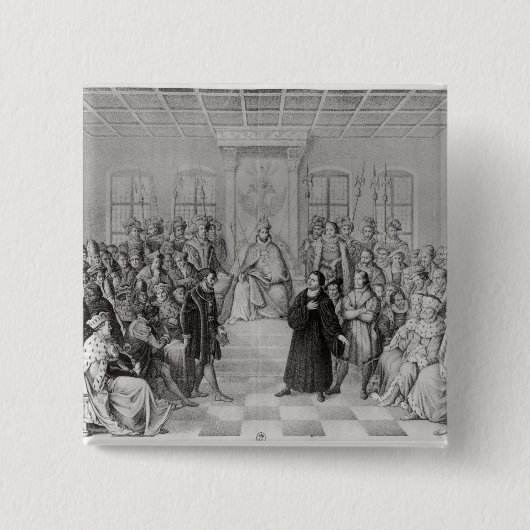 Badge Carré 5 Cm Martin Luther devant Charles V (Devant)