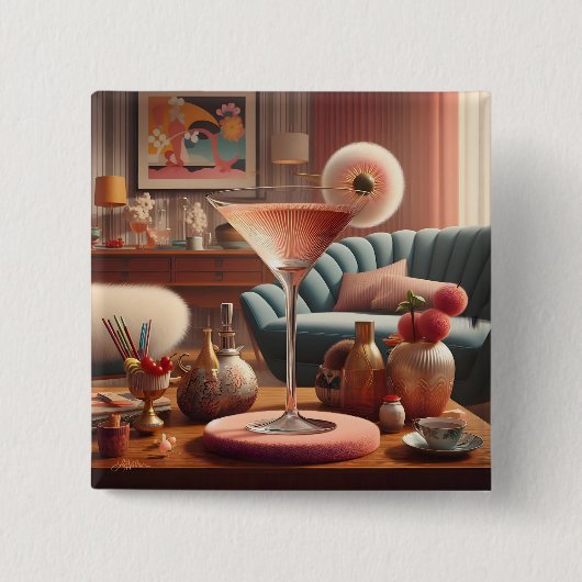 Badge Carré 5 Cm Martini Fleur de Cerisier Atomique (Devant)