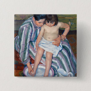 Badge Carré 5 Cm Mary Cassatt - Le bain de l'enfant