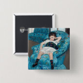 Badge Carré 5 Cm Mary Cassatt - Petite fille dans un fauteuil bleu (Devant & derrière)
