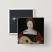 Badge Carré 5 Cm Mary Magdalene jouant un luth (Devant & derrière)