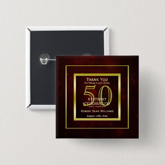 Badge Carré 5 Cm Masculine Double Gold Frame 50e anniversaire (Devant & derrière)