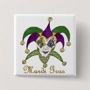 Badge Carré 5 Cm Masque de bouffons de Mardi Gras coloré