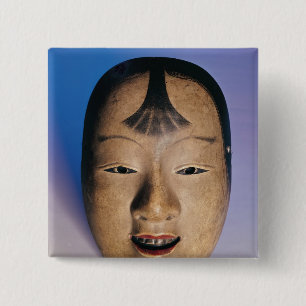 Badge Carré 5 Cm Masque de théâtre de Noh d'un jeune garçon appe