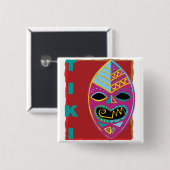 BADGE CARRÉ 5 CM MASQUE DE TIKI (Devant & derrière)