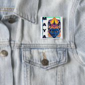BADGE CARRÉ 5 CM MASQUE MAYA (En situation)