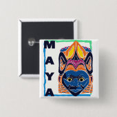 BADGE CARRÉ 5 CM MASQUE MAYA (Devant & derrière)