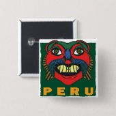 BADGE CARRÉ 5 CM MASQUE PÉRUVIEN (Devant & derrière)