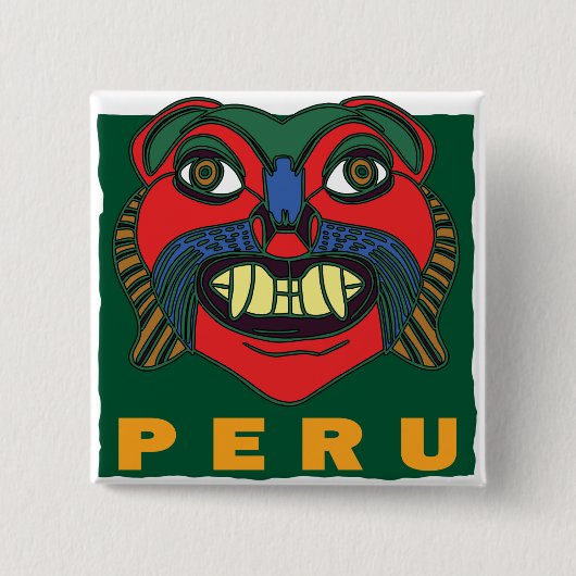 BADGE CARRÉ 5 CM MASQUE PÉRUVIEN (Devant)