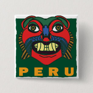BADGE CARRÉ 5 CM MASQUE PÉRUVIEN