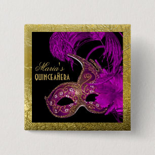 Badge Carré 5 Cm Masquerade quinceañera quinzième anniversaire viol