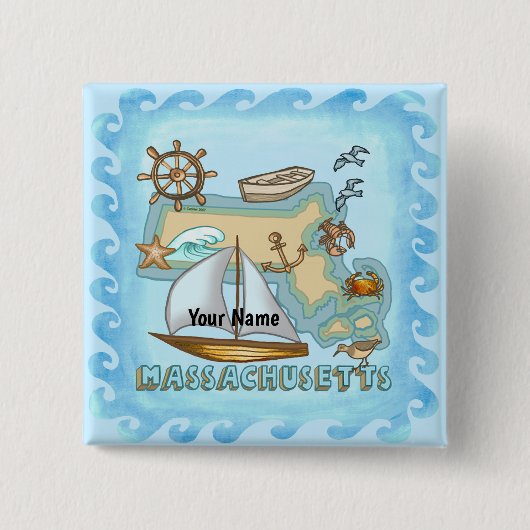 Badge Carré 5 Cm Massachusetts (Devant)