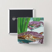 Badge Carré 5 Cm MassachusettsCrabe et pêcheur (Devant & derrière)