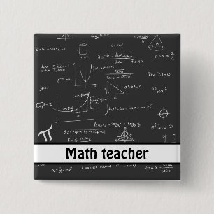 Badge Carré 5 Cm Math professeur noir manuscrit équations mathémati
