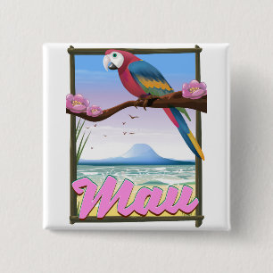 Badge Carré 5 Cm Maui Hawaii perroquet affiche de voyage tropicale