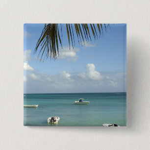 Badge Carré 5 Cm Maurice, Grand Baie. Bateaux ancrés dans la