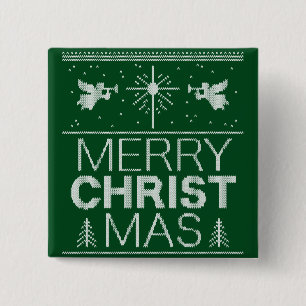 Badge Carré 5 Cm Mauvais Joyeux CHRISTmas Sweater Vert Religieux