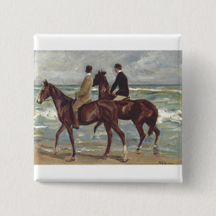 Badge Carré 5 Cm Max Liebermann : Deux Cavaliers sur la Plage Art
