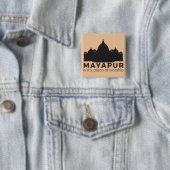Badge Carré 5 Cm Mayapur est mon bouton de lieu de culte (En situation)