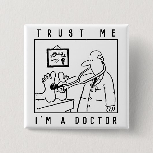 Badge Carré 5 Cm Médecin amusant avec Stethoscope Checet Pieds (Devant)