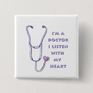 Badge Carré 5 Cm Médecin Stéthoscope Coeur Pin