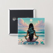 Badge Carré 5 Cm Méditation Harmonie sur la plage (Devant & derrière)