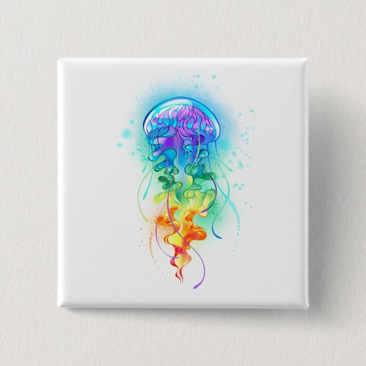 Badge Carré 5 Cm Méduse arc-en-ciel (Devant)