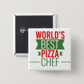 Badge Carré 5 Cm Meilleur chef    de pizza du monde : vert blanc ro (Devant & derrière)
