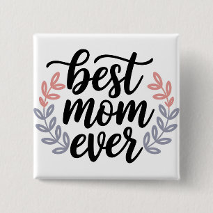 Badge Carré 5 Cm Meilleur script de maman jamais avec feuille délic